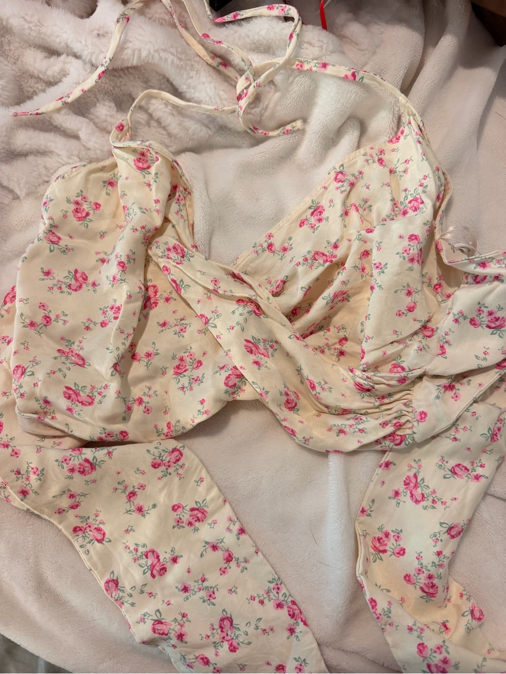 Floral Cream & Pink Women's Intimate Set